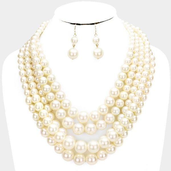  5 Strand Cream Pearl (faux) Necklace & Earring Set by core 5 Strand Cream Pearl (faux) Necklace & Earring Set by SP Sophia Collection