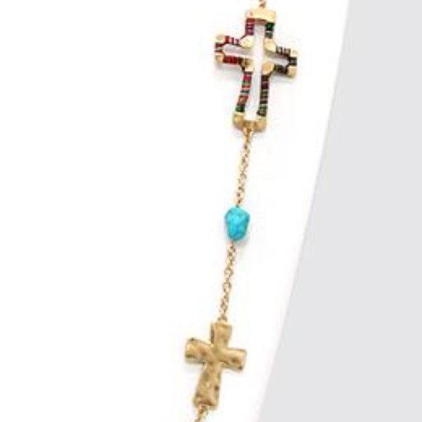 Cross String Faux Turquoise Necklace Set