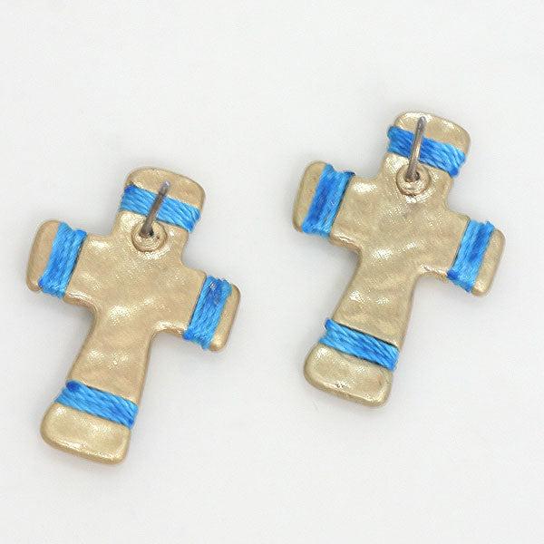 Cross String Tied Blue Howlite Earrings-Earring-SPARKLE ARMAND