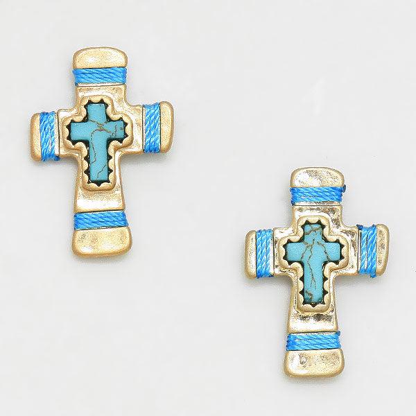 Cross String Tied Blue Howlite Earrings-Earring-SPARKLE ARMAND