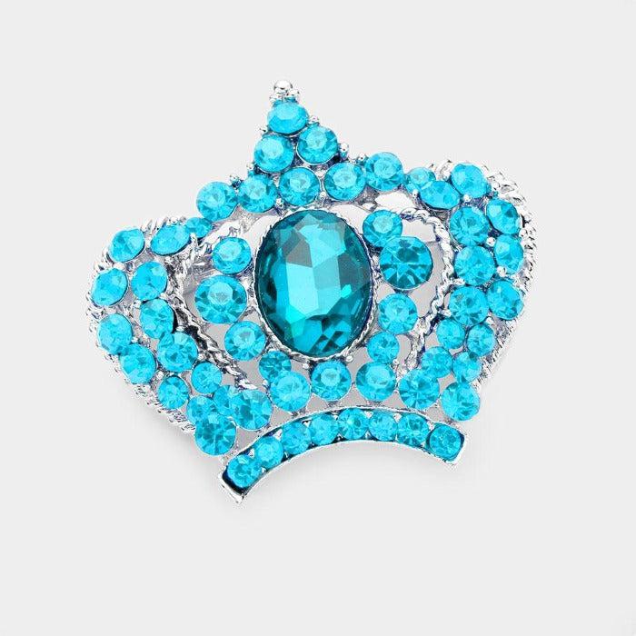 Crown Pave Aqua Blue Crystal Pin Brooch