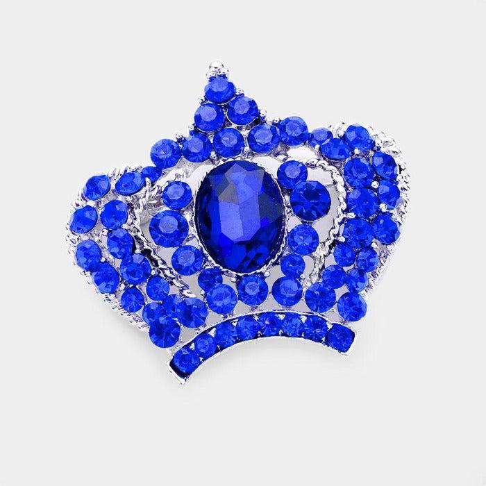 Crown Pave Blue Crystal Pin Brooch