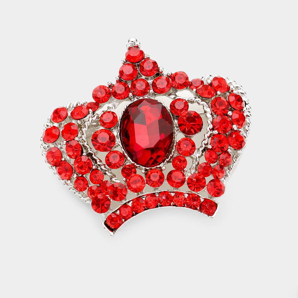 Crown Pave Red Crystal Pin Brooch