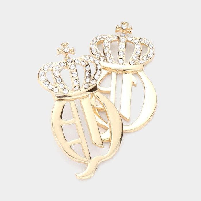 Crown Rhinestone Embellished Gold Earrings