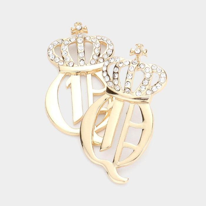 Crown Rhinestone Embellished Gold Earrings