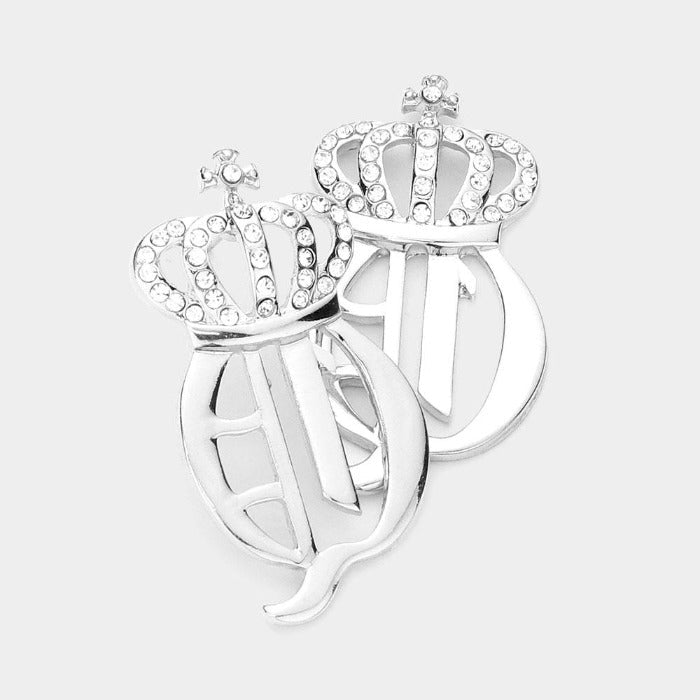Crown Rhinestone Embellished Silver Earrings