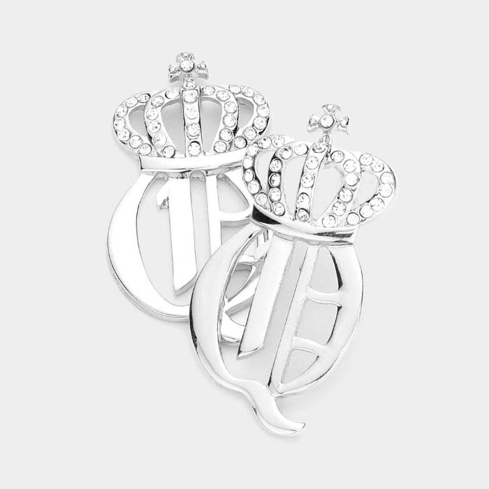 Crown Rhinestone Embellished Silver Earrings