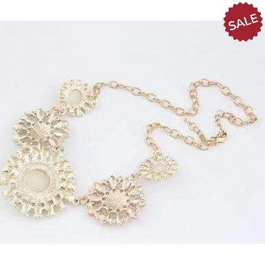Crystal 5 Flower Pink Teal Ivory Gold Tone Statement Necklace-Necklace-SPARKLE ARMAND