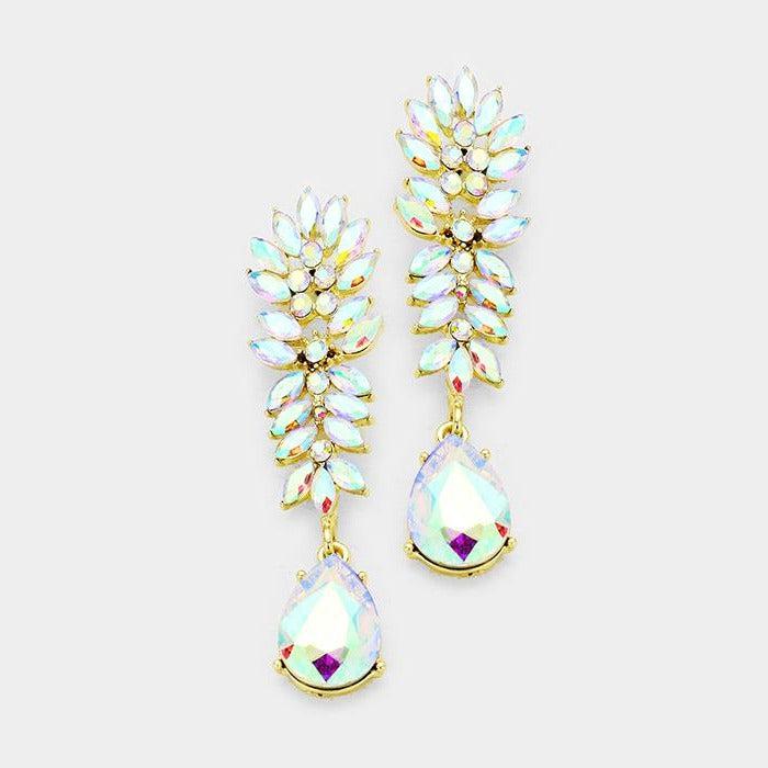 Abalone Crystal Cluster Teardrop Evening Earrings