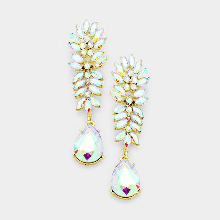 Abalone Crystal Cluster Teardrop Evening Earrings