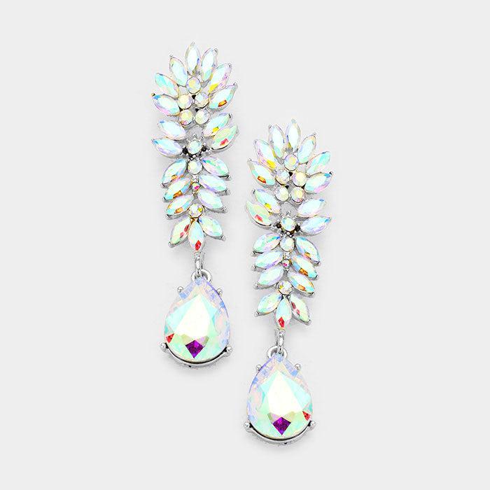 Crystal Abalone Cluster Teardrop Silver Evening Earrings