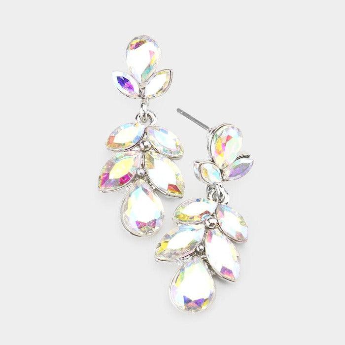 Crystal Abalone Marquise Cluster Silver Evening Earrings