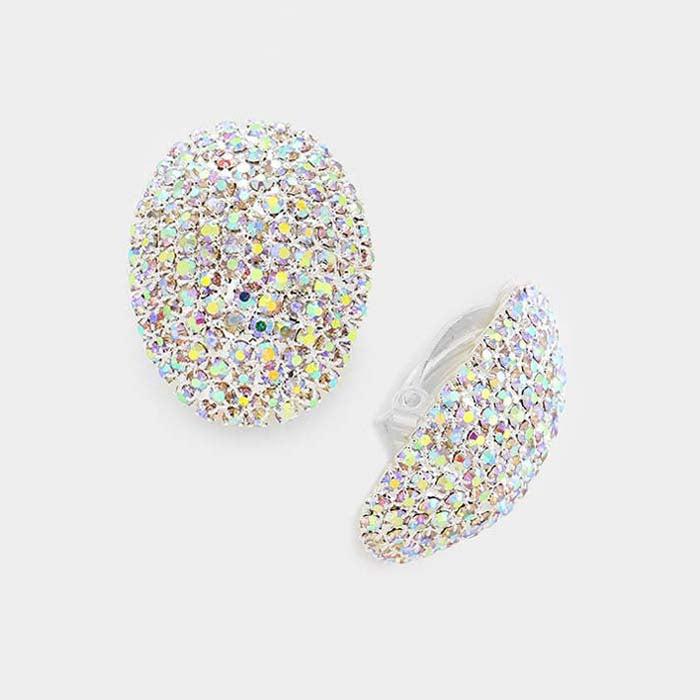 Crystal Clear Teardrop Dome Gold Clip On Earrings