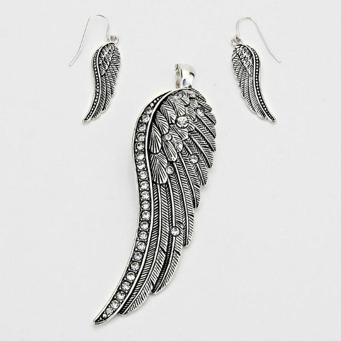 Crystal Accented Angel Wing Magnetic Pendant Set