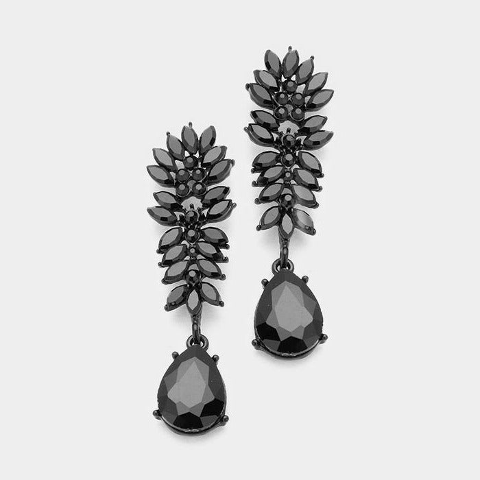 Black Crystal Cluster Teardrop Evening Earrings