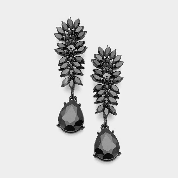Black Crystal Cluster Teardrop Evening Earrings
