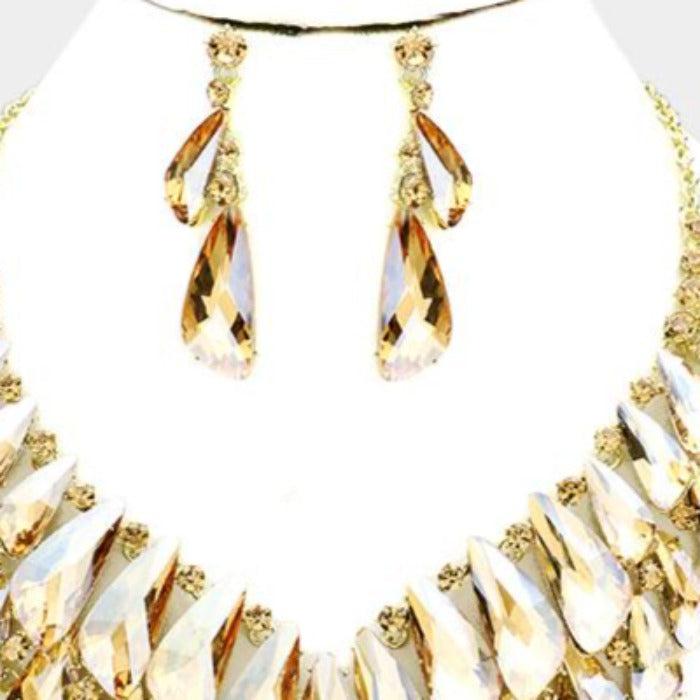 Crystal Champagne Cluster Vine Evening Necklace