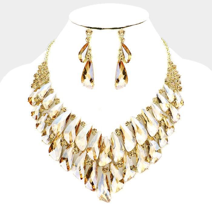 Crystal Champagne Cluster Vine Evening Necklace