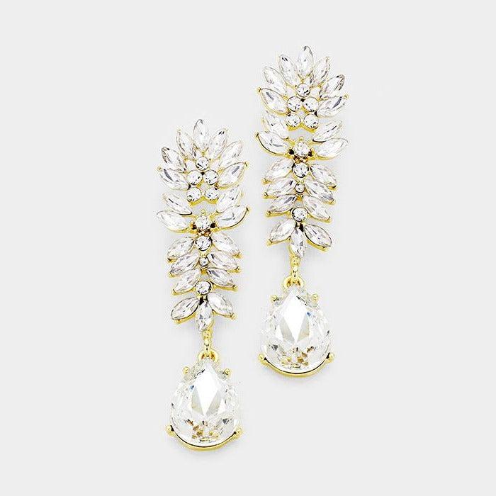 Crystal Clear Cluster Teardrop Evening Earrings