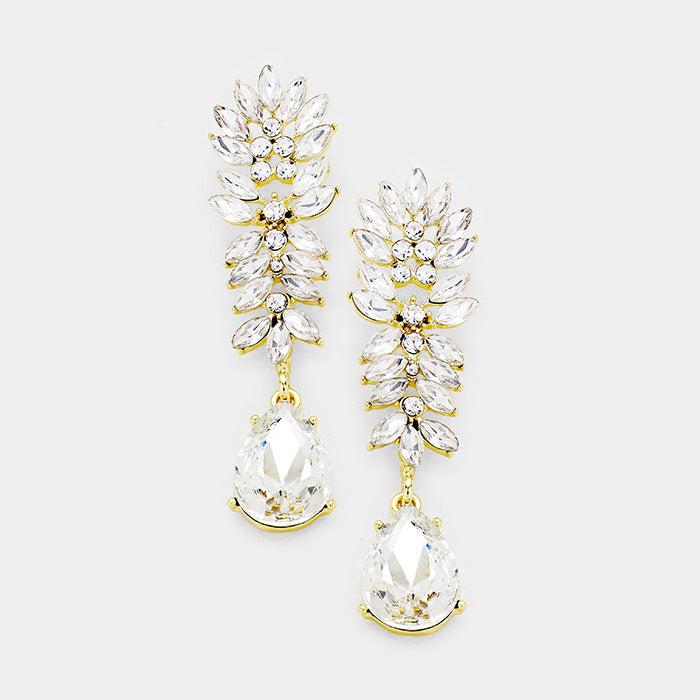 Crystal Clear Cluster Teardrop Evening Earrings