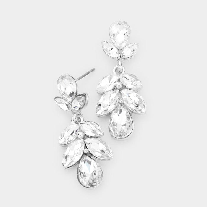 Crystal Clear Marquise Cluster Silver Evening Earrings