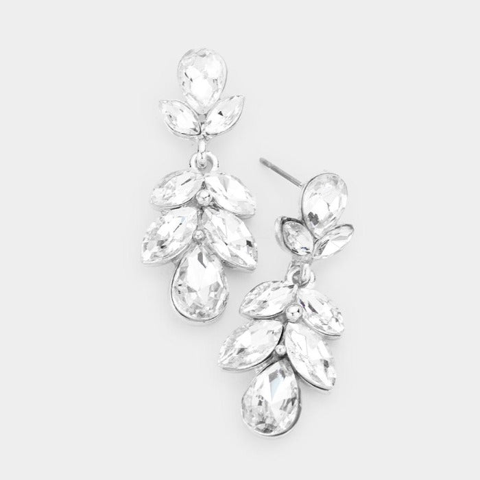 Crystal Clear Marquise Cluster Silver Evening Earrings