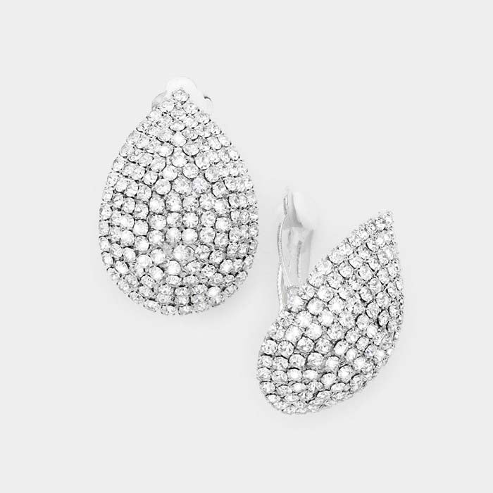 Crystal Clear Teardrop Dome Clip On Earrings