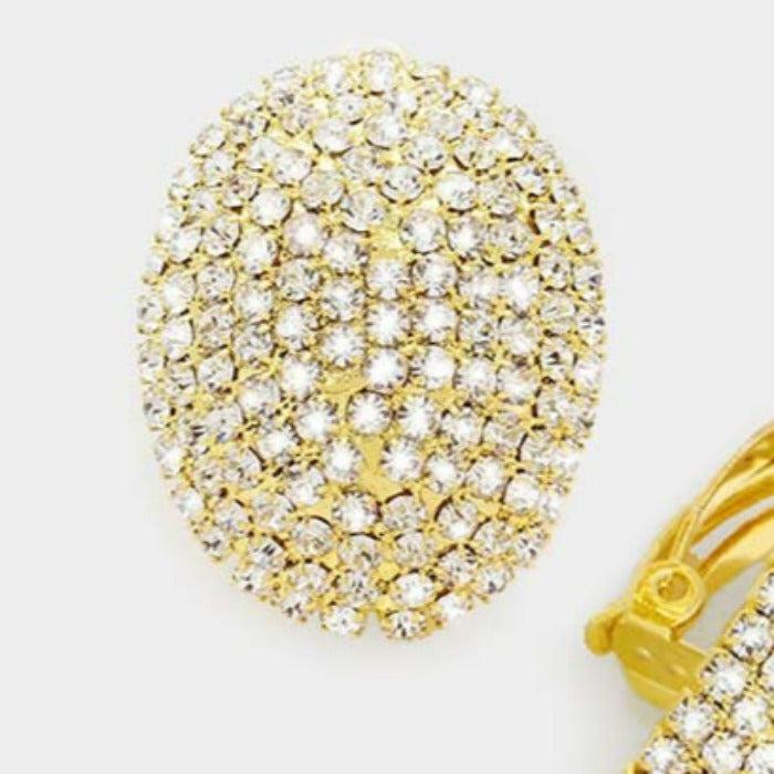 Crystal Clear Teardrop Dome Gold Clip On Earrings