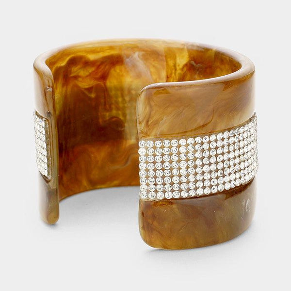 Crystal Embellished Brown Acetate Cuff Bracelet