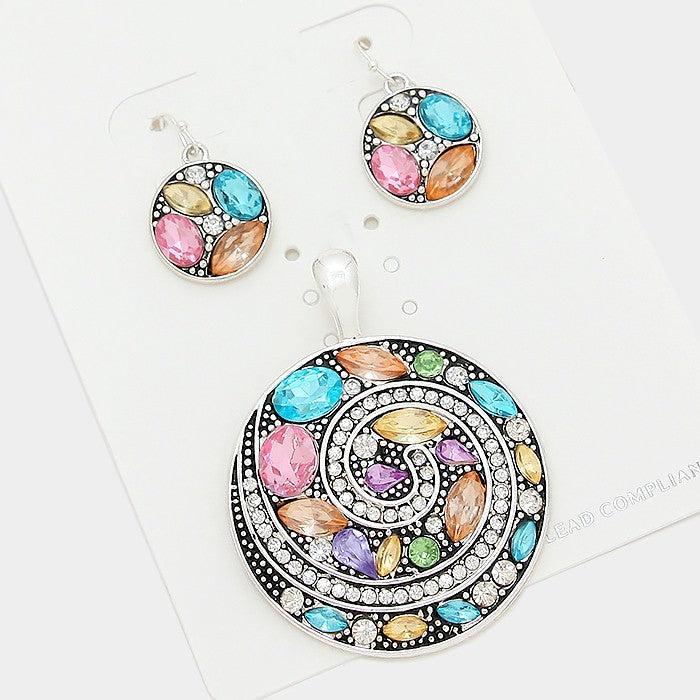 Crystal Embellished Circle Pendant Set by icon Collection