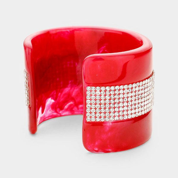 Crystal Embellished Red Acetate Cuff Bracelet