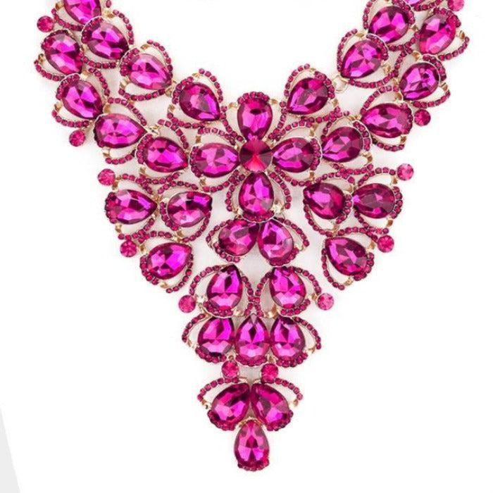 Crystal Fuchsia Vine Statement Evening Necklace Set