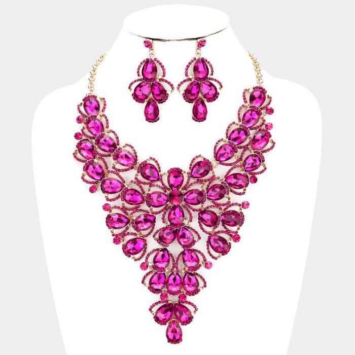 Crystal Fuchsia Vine Statement Evening Necklace Set