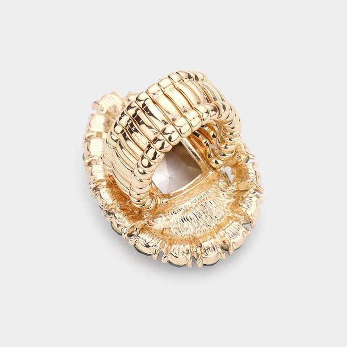 Crystal Green Teardrop Stretch Gold Cocktail Ring