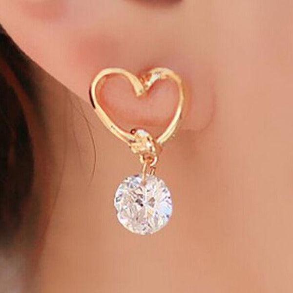 Crystal Heart Gold Dangle Earrings-Earring-SPARKLE ARMAND