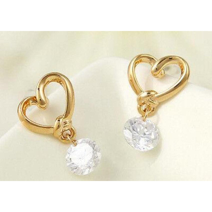 Crystal Heart Gold Dangle Earrings-Earring-SPARKLE ARMAND