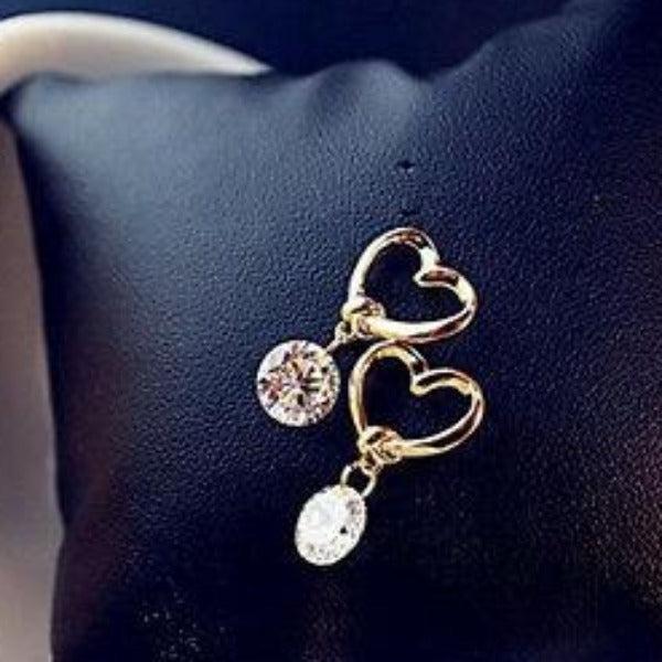 Crystal Heart Gold Dangle Earrings-Earring-SPARKLE ARMAND