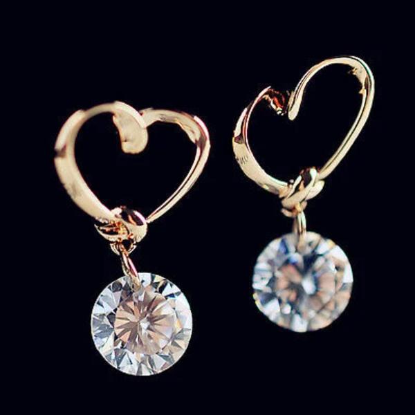Crystal Heart Gold Dangle Earrings-Earring-SPARKLE ARMAND