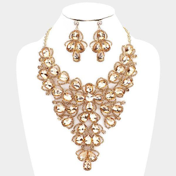 Crystal Lt Topaz Vine Statement Evening Necklace Set