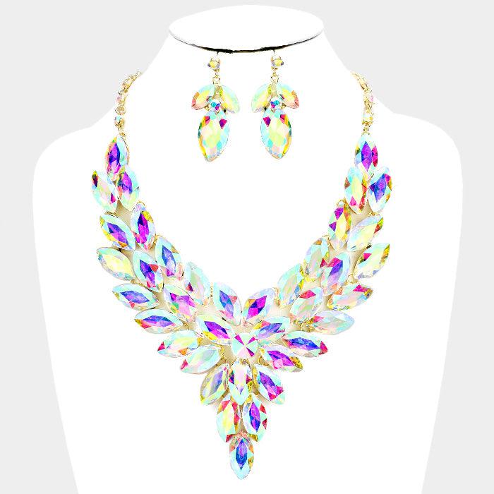 Crystal Marquise Abalone Cluster Vine Necklace Set-Necklace-SPARKLE ARMAND