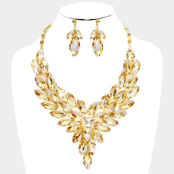 Crystal Marquise Lt Colored Topaz Cluster Vine Necklace Set