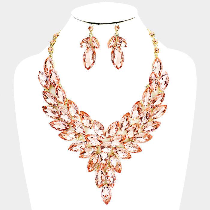 Crystal Marquise Peach Cluster Vine Necklace Set