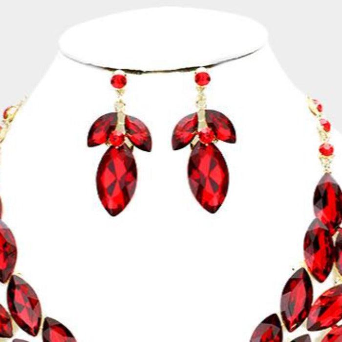 Crystal Marquise Red Cluster Vine Necklace Set