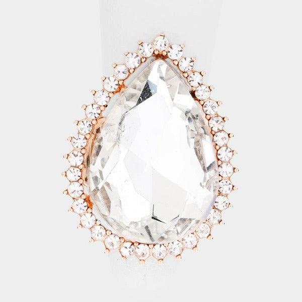 Crystal Pave Trim Teardrop Stretch Ring