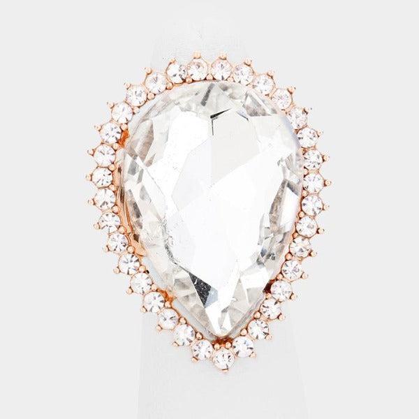 Crystal Pave Trim Teardrop Stretch Ring