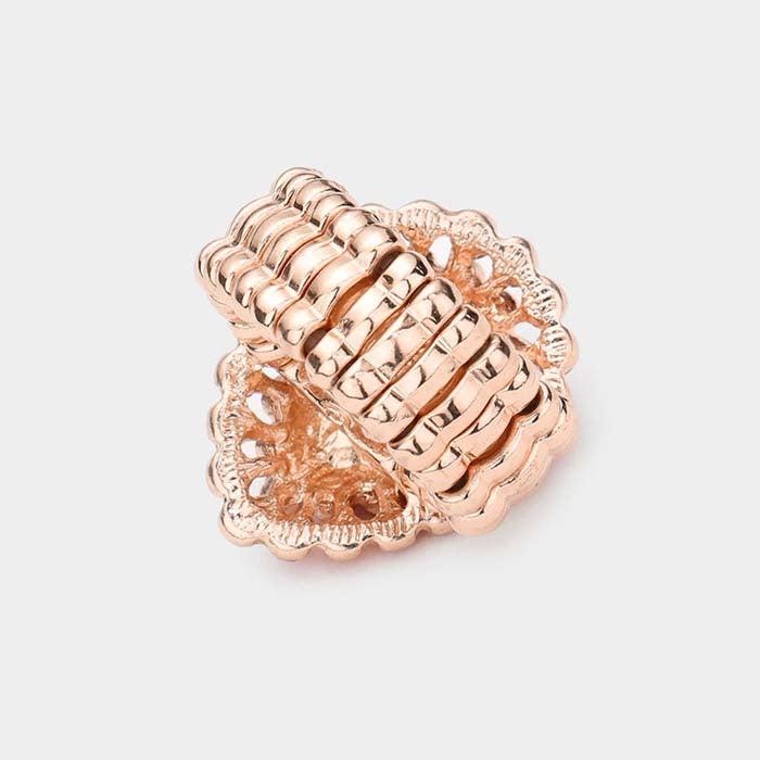 Crystal Peach Teardrop Centered Bubble Cluster Stretch Ring