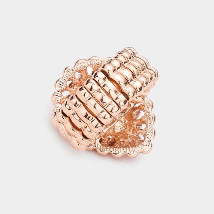 Crystal Peach Teardrop Centered Bubble Cluster Stretch Ring
