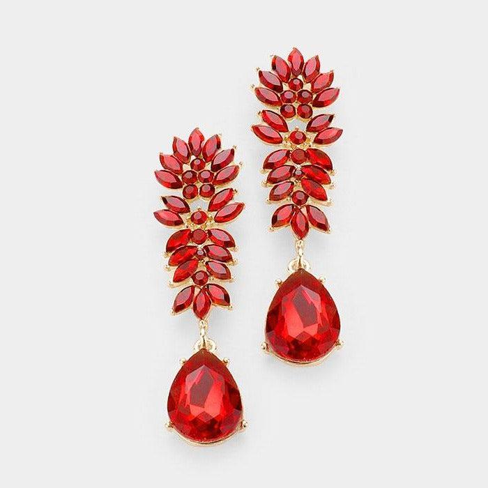 Crystal Red Cluster Teardrop Evening Earrings