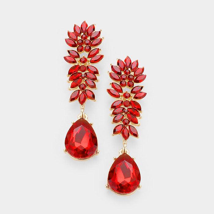 Crystal Red Cluster Teardrop Evening Earrings