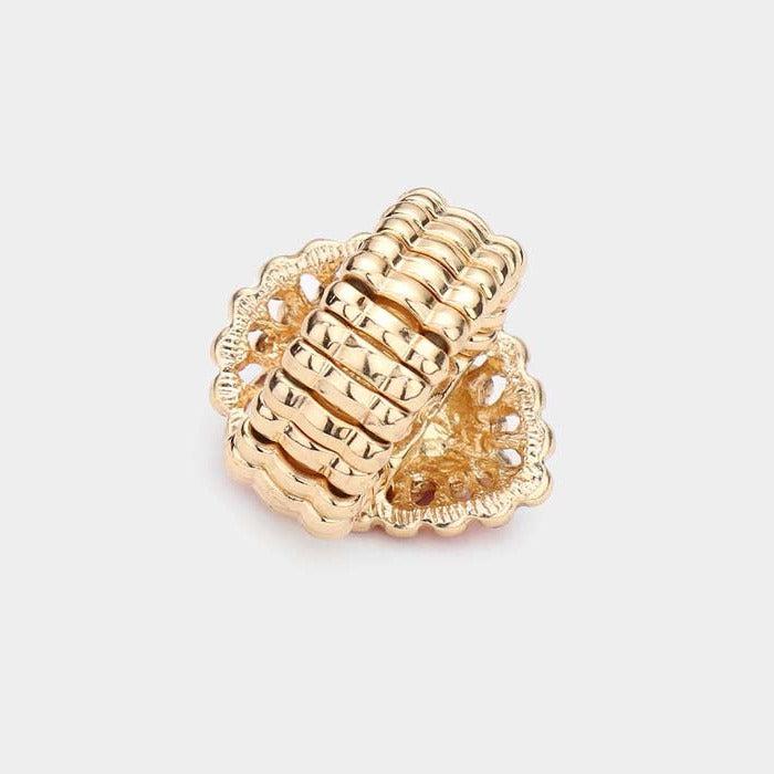 Crystal Red Teardrop Centered Bubble Cluster Stretch Ring